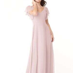 Azazie Light Pink Maxi Dress with Flutter Sleeves